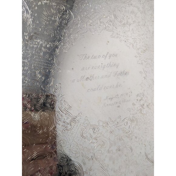 Vintage International Silver Rope Edge Pierced Serving Tray Platter 15" Engraved - Picture 2 of 5